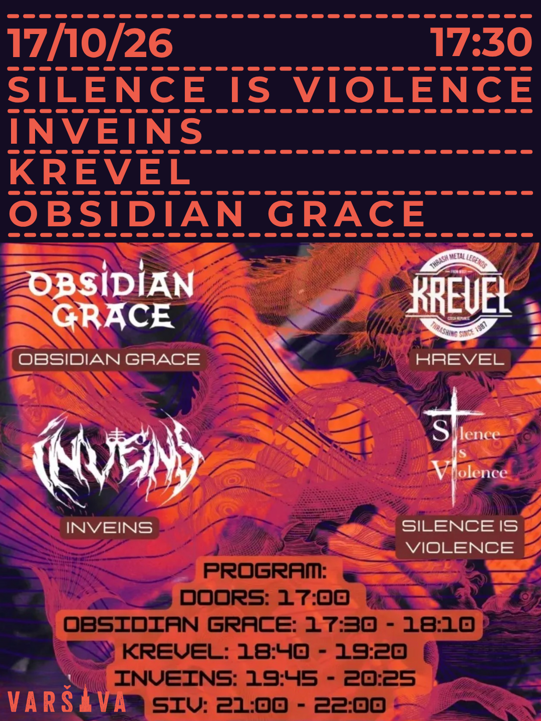 Silence Is Violence, Obsidian Grace, InVeins, Krevel